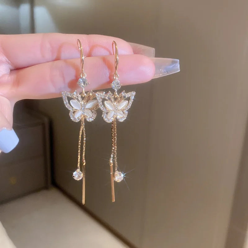 New Fashion Trend Unique Design Elegant Delicate Zircon Butterfly Tassel Earrings For Women Jewelry Wedding Party Premium Gifts