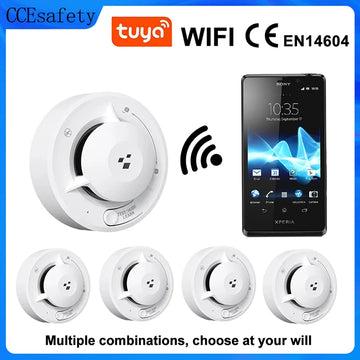 Tuya Wifi Smart Smoke Detector Photoelectric Sensor Fire Alarm 85dB with AA Batteries Compatible with Tuya App for Home Security