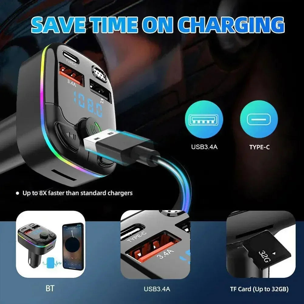 Car Bluetooth 5.0 FM Transmitter Wireless Adapter Mic Audio Receiver Auto MP3 Player 2.1A Dual USB Fast Charger Car Accessories