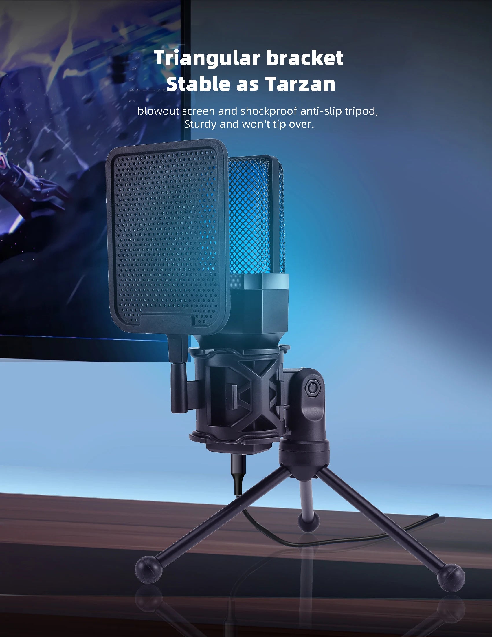 Gaming Computer Professional Condenser Microphone Mic PC Laptop USB Wired Live Streaming Podcast Studio Mike Kit Gamer Karaoke