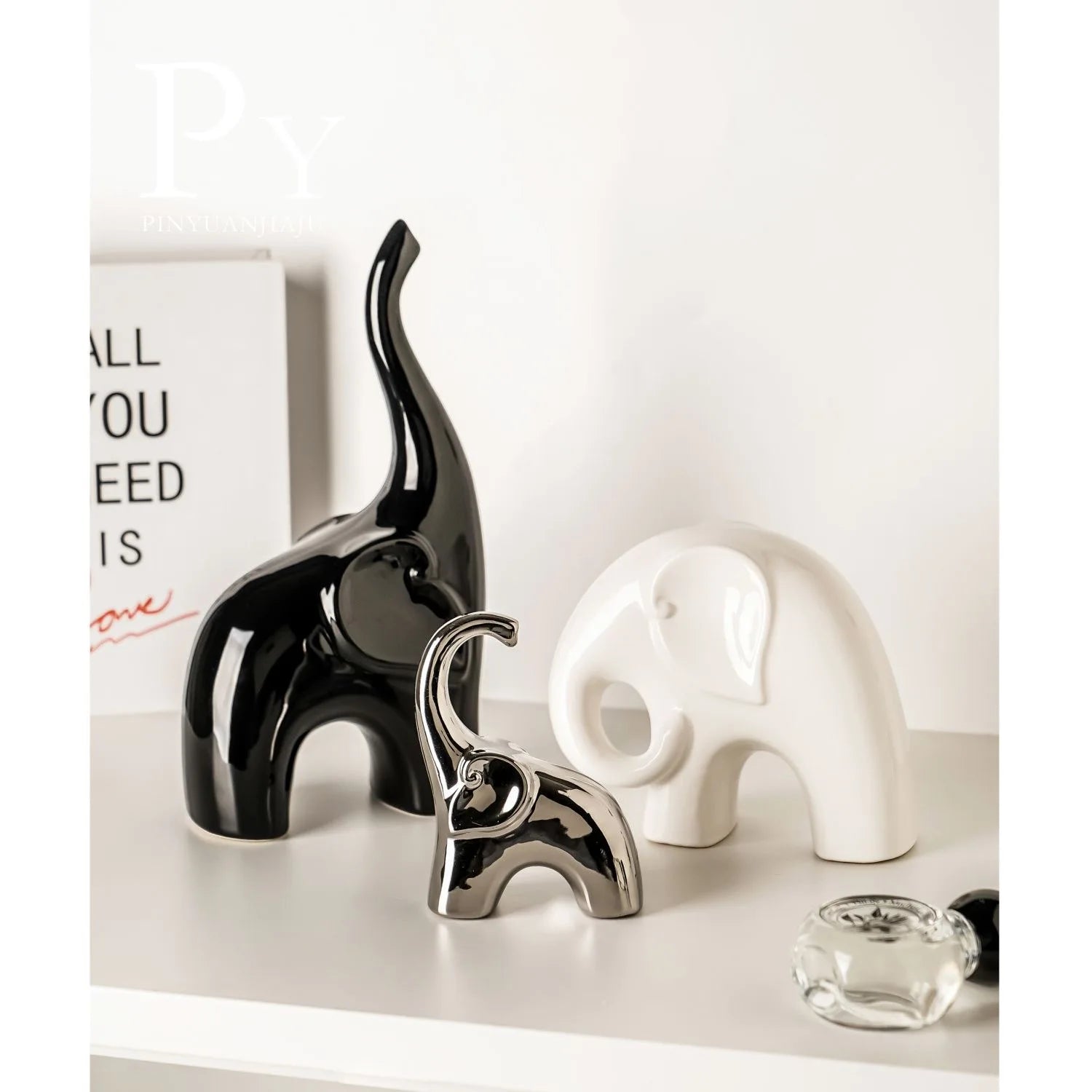 Porcelain Elephant Statue, Minimalist Animal Sculpture for Living Room, Luxury Home Decor, TV Cabinet & Bar Showpiece