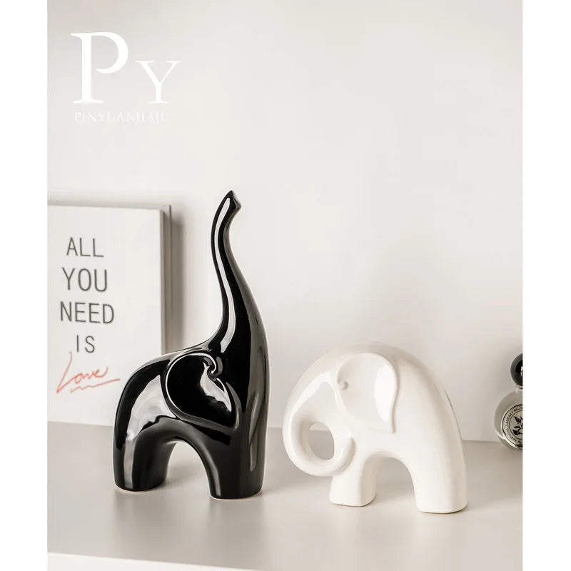 Porcelain Elephant Statue, Minimalist Animal Sculpture for Living Room, Luxury Home Decor, TV Cabinet & Bar Showpiece