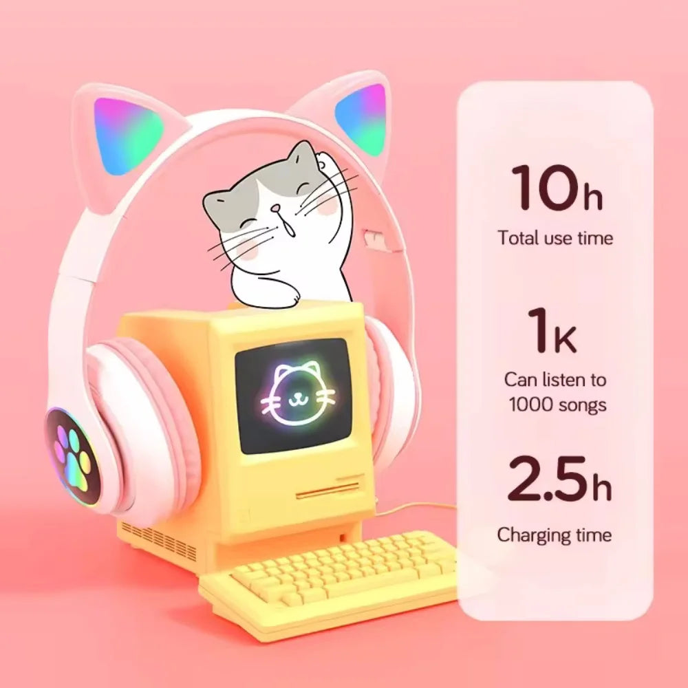 Wireless Headphones Cat Ears Bluetooth Earphones Stereo Music Earbuds Bluetooth Sports Gaming Headset with Mic for Phones