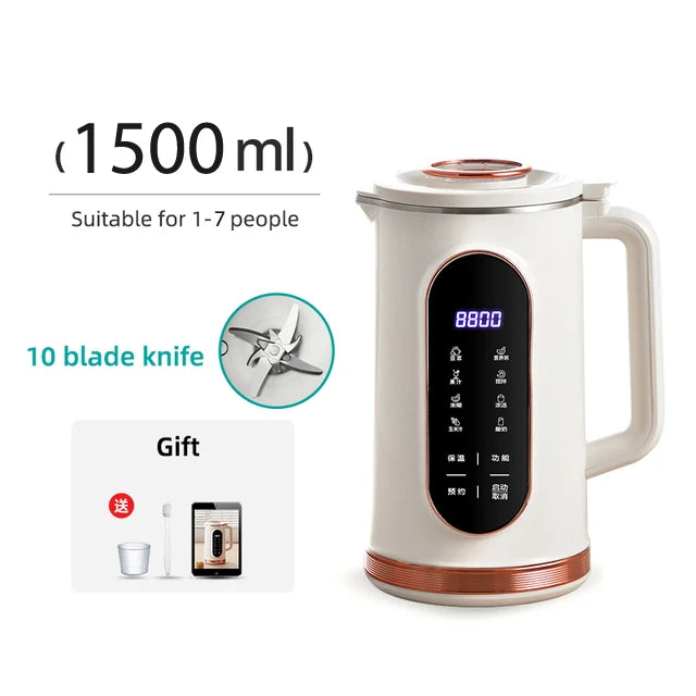 800ml/1500ml Soy Milk Machine Electric Juicer Blender Mixer Soybean Milk Maker High Speed Blenders 10 Blades Breakfast Machine