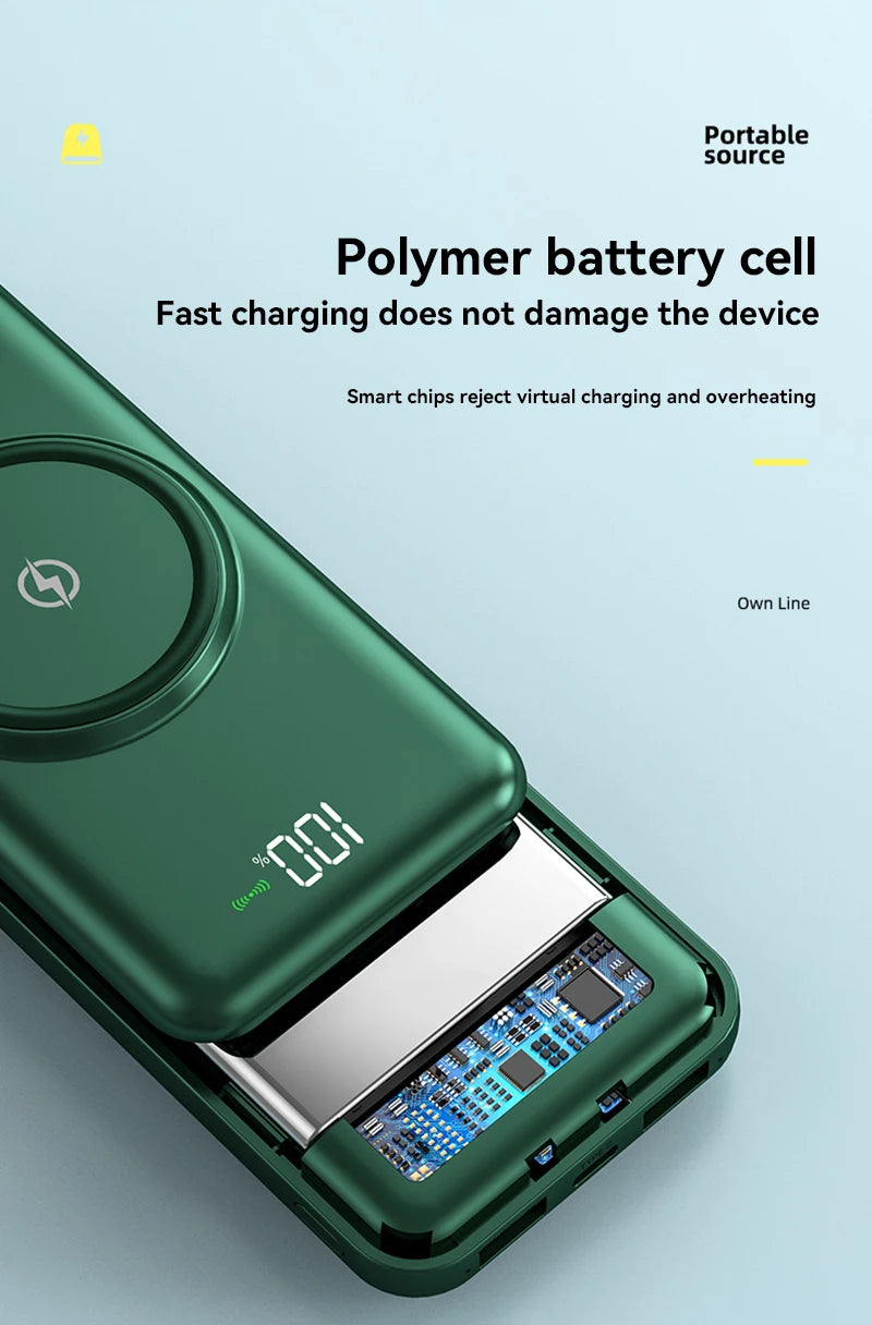 40000mah Wireless Power Bank Large Capacity Portable 5In1 Charge Powerbank Built-in Cables Dual USB External Battery For Xiaomi