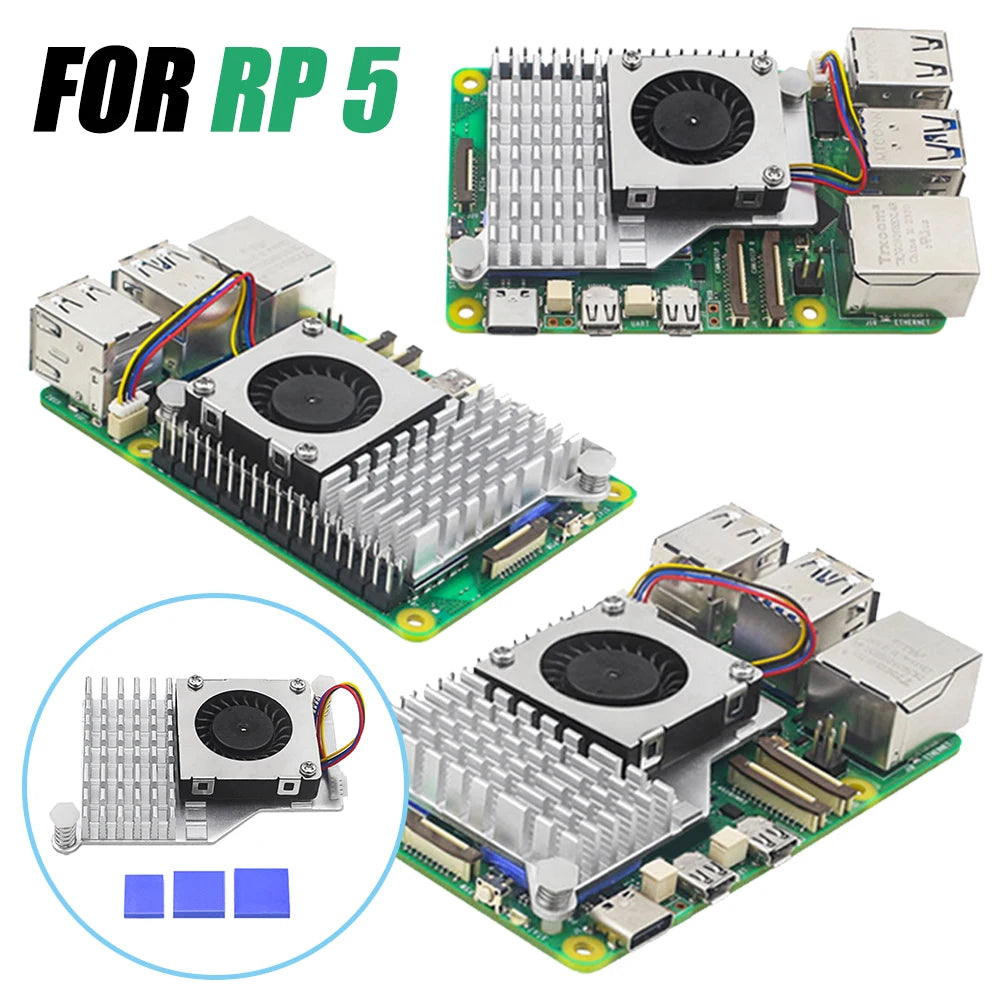 For Raspberry Pi 5 Active Cooler Metal Heatsink Radiator with Adjustable Speed Cooling Fan Cooling Heat Sink Radiator