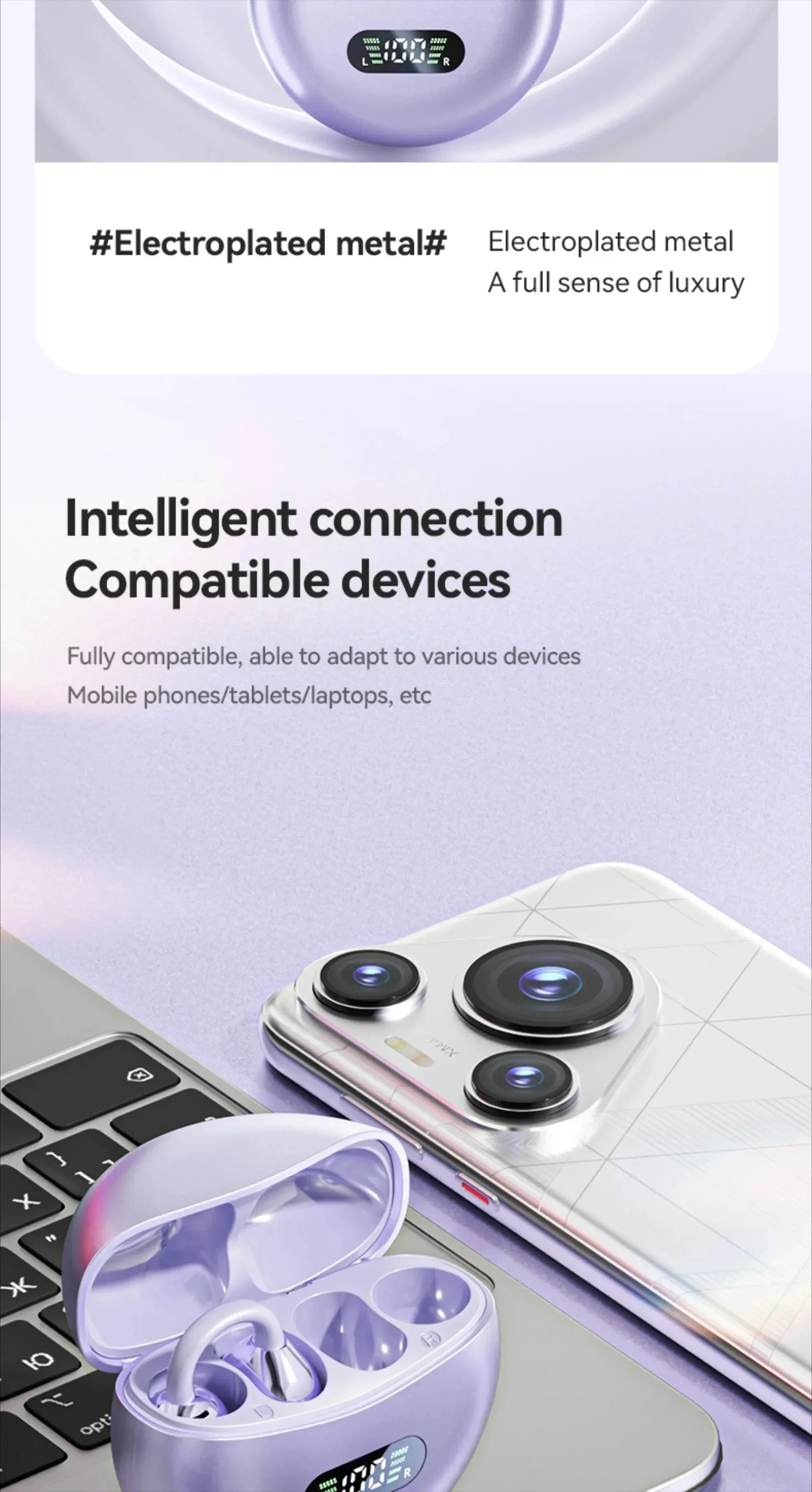 Lenovo Clip-on Wireless Bluetooth Earbuds, Type-C USB Charging, Suitable for Sports, Running, and Gaming, Open Design.