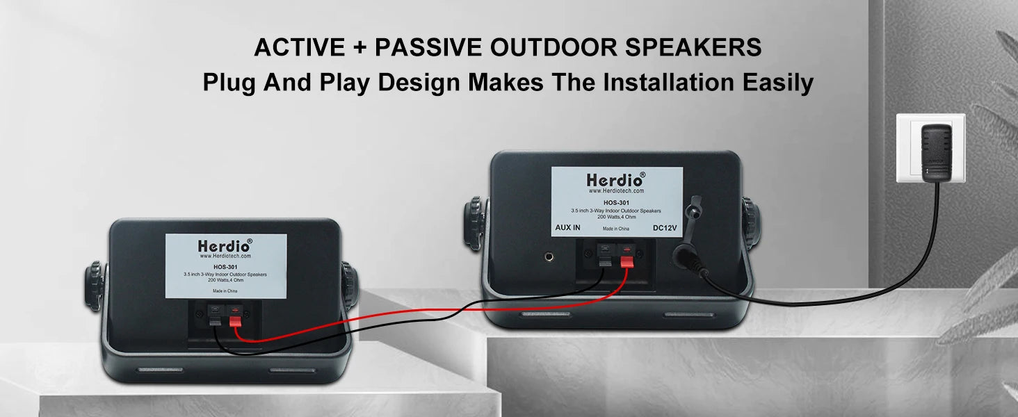 Herdio 3.5" Outdoor Bluetooth Speakers Waterproof 200W 3 Way Upgrade Premium Wall Mount Speakers For Patio Indoor Deck Garage