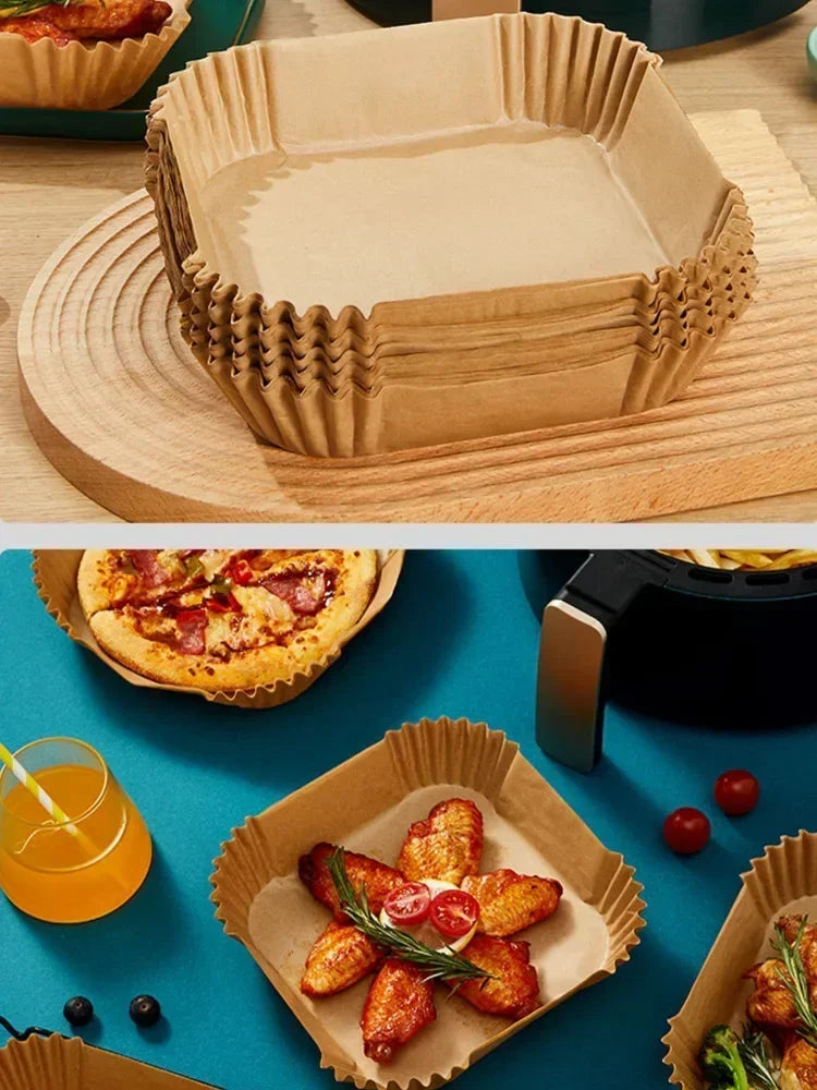Air Fryer Disposable Paper Air Fryer Accessories Square Round Oil-proof Liner Non-Stick Mat for Kitchen Oven Baking
