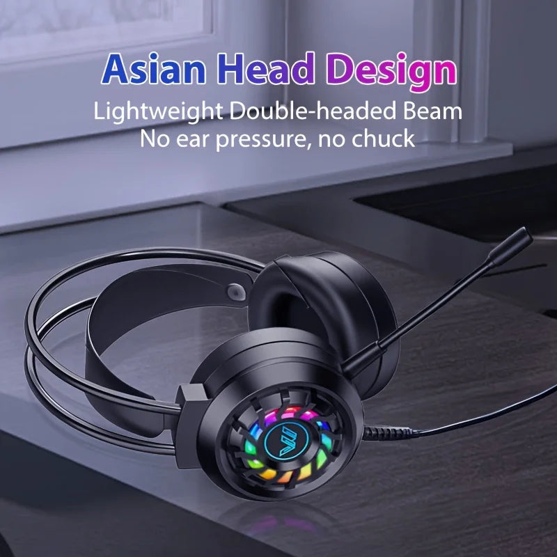 New Wired Gaming Headphones With Microphone LED Light Surround Sound Portable Audio Headphone For Computer Professional Head