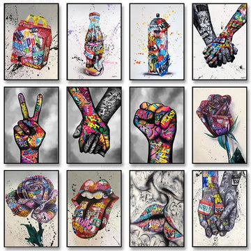 Graffiti Wall Art Home Decoration Painting Street Hand Gestures Love Kiss Modern Poster Print Pictures Abstract Pop Room Mural
