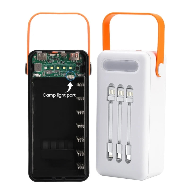 DIY Power Bank Case 18650x21 PD QC4.0 3.0 22.5W Fast Charge Battery Storage Box with Micro Type-c Charging Cable Camping Light
