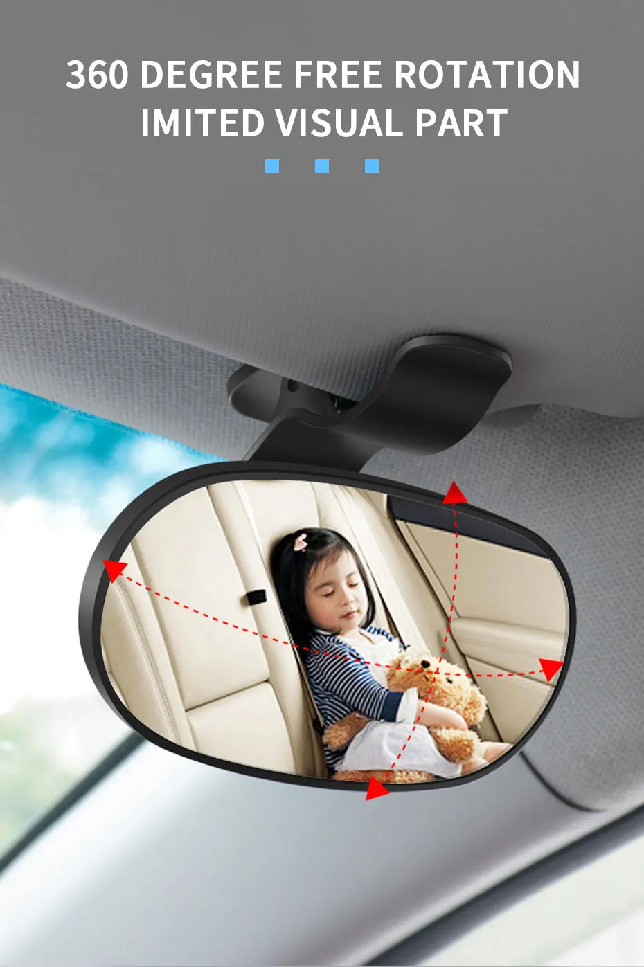 SEAMETAL Car Mirror Interior Baby Mirrors 360 Degrees Rotatable Dashboard Windshield Sun Visor Plate Auxiliary Observe Mirror