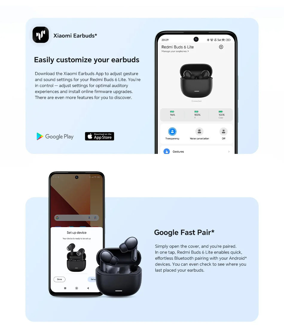 Original Xiaomi Redmi Buds 6 Lite Edition Wireless Bluetooth Earbuds In ear Call Noise Cancellation Long Battery Life