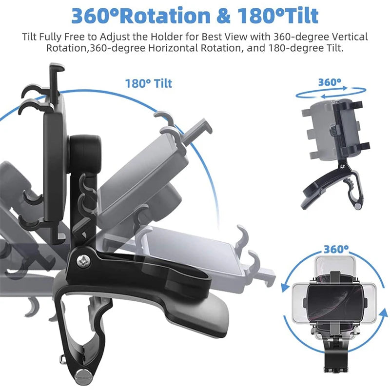 Multi-function Car Mobile Phone Holder Dashboard Mirror/GPS Mobile Phone Holder Clip 360 Degree Rotatable Car Accessories