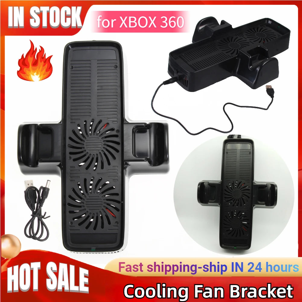 Console Cooling Fan  for XBOX 360 Game Controller ABS Cooling Fan Heat Dispersion with Dual Dock Stand USB Cable Accessories