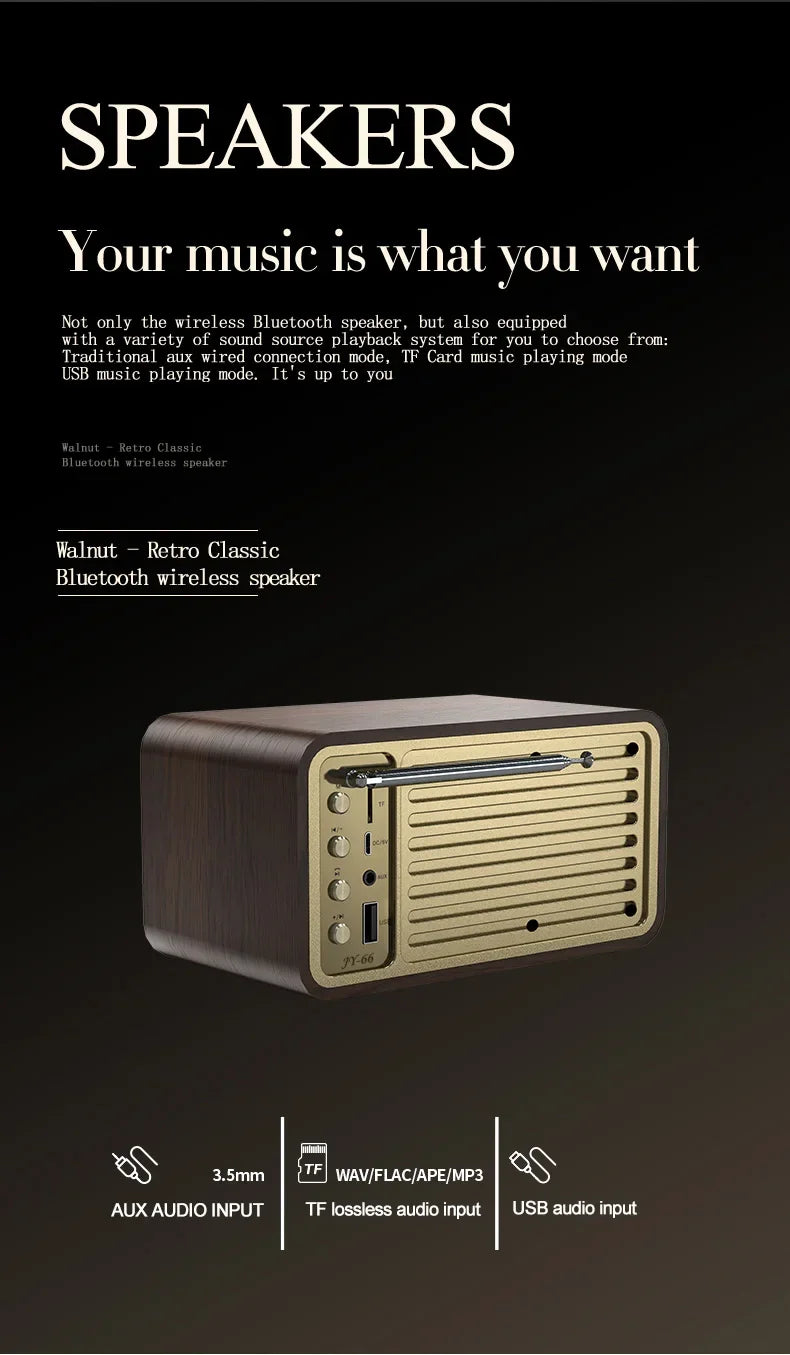 Nostalgic Bluetooth Speaker Bluetooth Sound Retro Classic Speaker Retro Radio Wireless Bluetooth 5.0 Wooden Portable Subwoofer