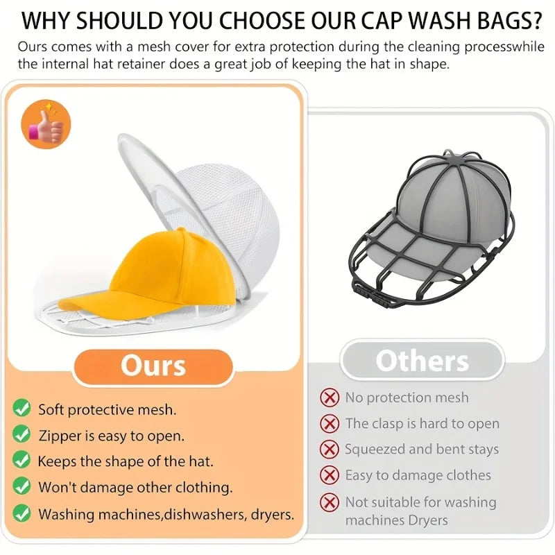 Washing machine cap cleaning cage, cap washer with mesh bag, baseball cap cleaning cap, suitable for cleaning all kinds of caps