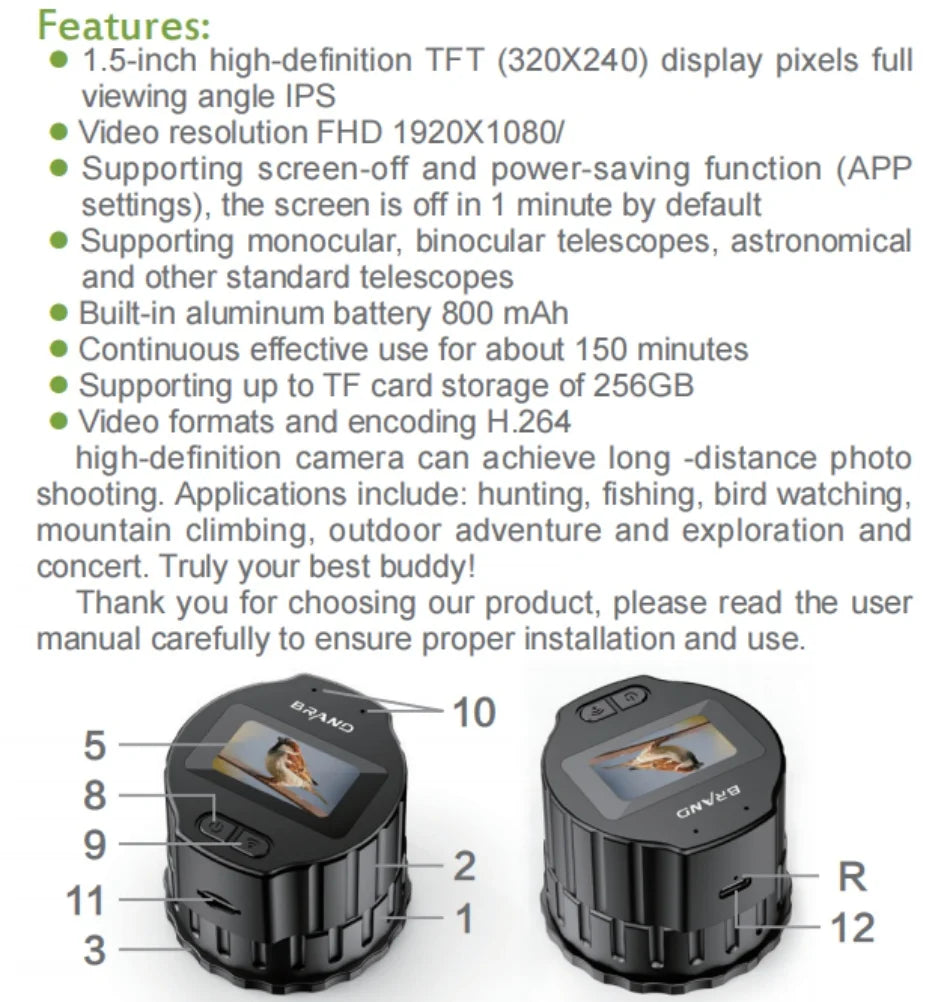 1920X1080 WiFi Electronic Eyepieces Camera 1.5'' High-Definition Screen Portable Recorder Telescopes with APP Connection