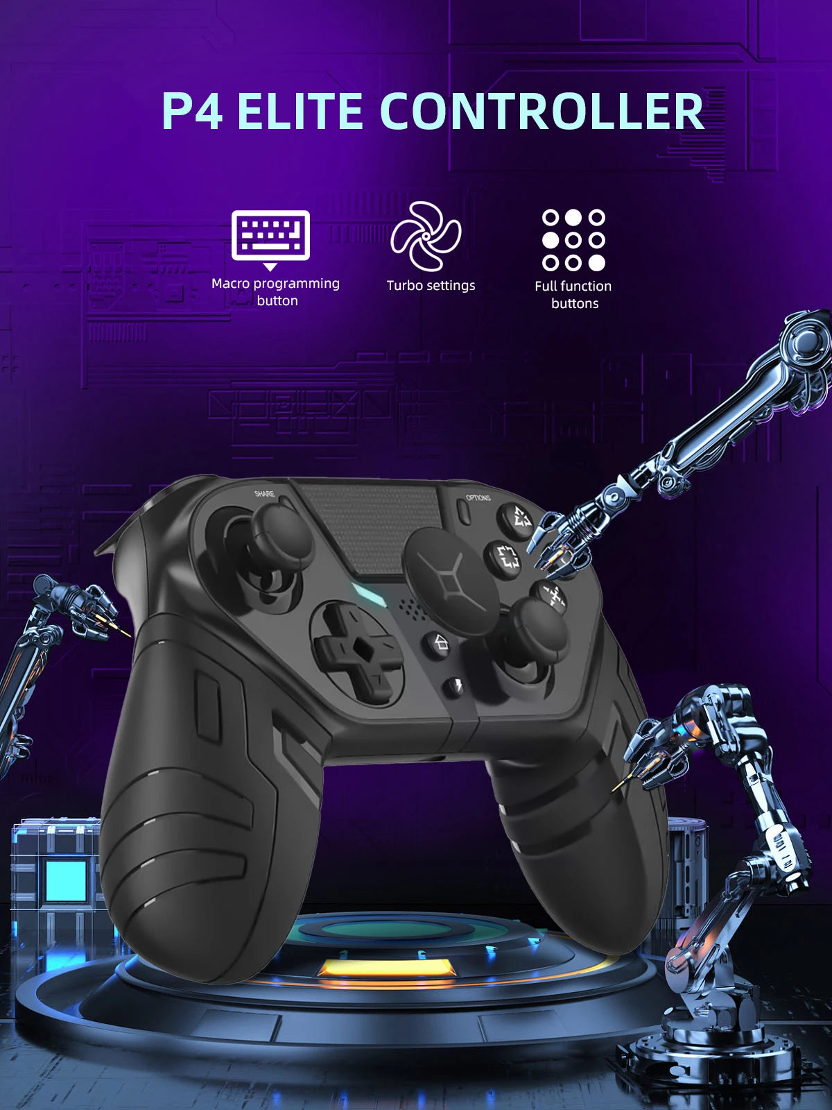 GAMINJA Wireless Controller Dual Vibration Bluetooth Gamepad With Programmable Turbo Function For PS4 Console PC Joystick