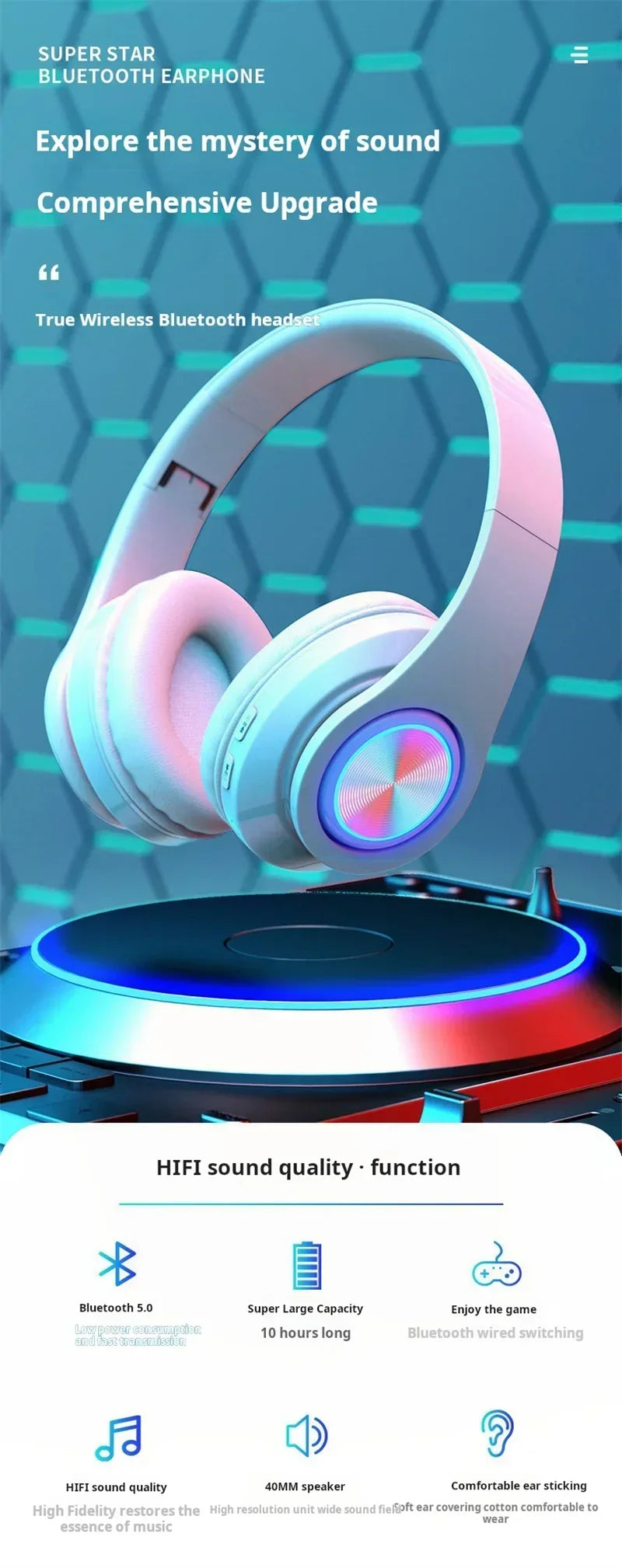 RGB Wireless Gaming Headset with Bluetooth 5.0