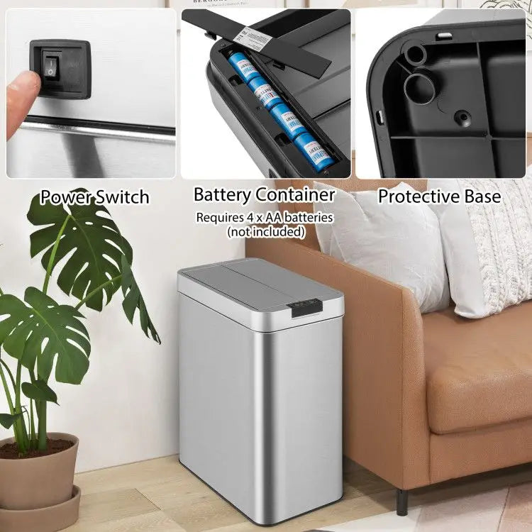 13.2 Gal Stainless Steel Frame Slim Kitchen Trash Can with Wing Lids Kitchen Appliances