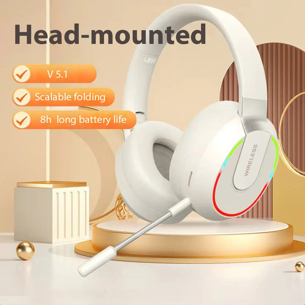 Wireless Headphones with MicroPhone Game Headset Blutooth 5.1 Gamer Surround Stereo Earphone Colourful Light PC Laptop Earpiece