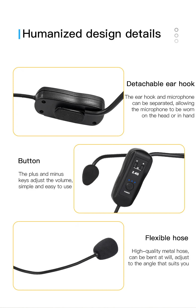 2.4G Head-mounted Wireless Microphones Headset Transmitter with Receiver For Voice Amplifier Speaker Teaching Tour Guide