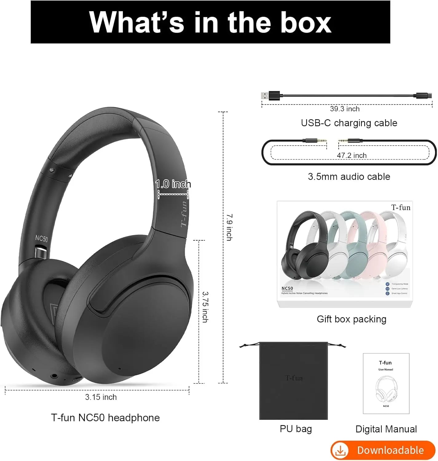 Hybrid Active Noise Cancelling Headphones, Wireless Over Ear Bluetooth Headsets ANC,APP Custom EQ,Deep Bass, Comfort Ear Cups
