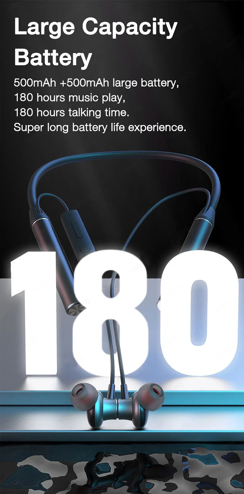 EARDECO 180 Hour Playback Bluetooth Headphones Bass Wireless Headphones Earphones with Mic Stereo Neckband Sport Headset TF Card