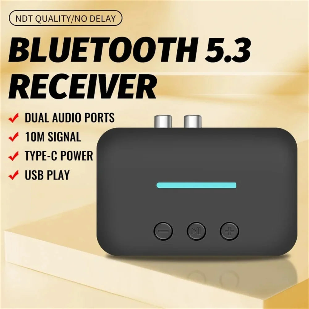 Audio Receiver Adapter Bluetooth 5.3 Stereo Music 3.5mm AUX R/L RCA USB Support U-Disk Playback For Desktop Speaker Amp