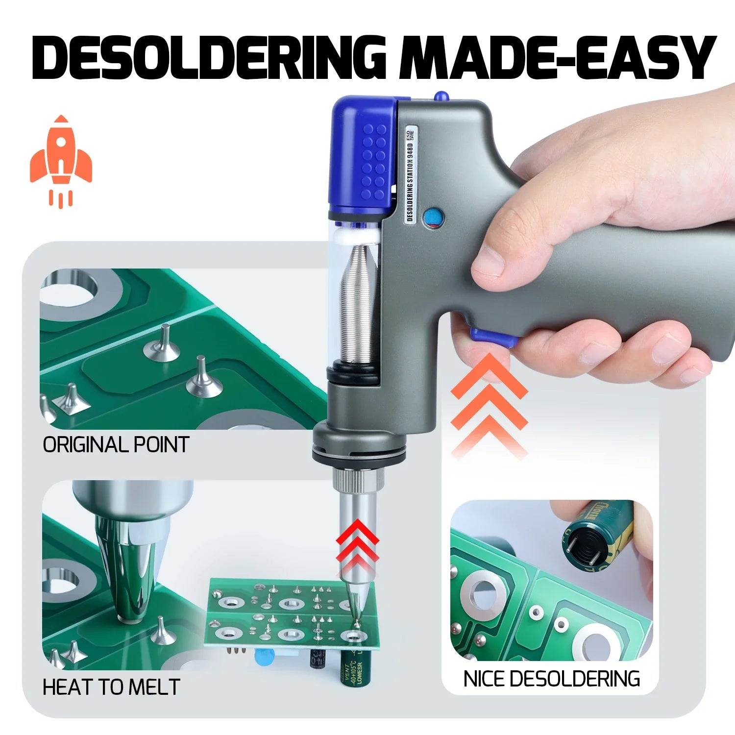 Silverflo Desoldering Station 110W Desoldering Gun Suction Tin Gun Vacuum Solder Sucker Station with Sleep Mode 948D-I