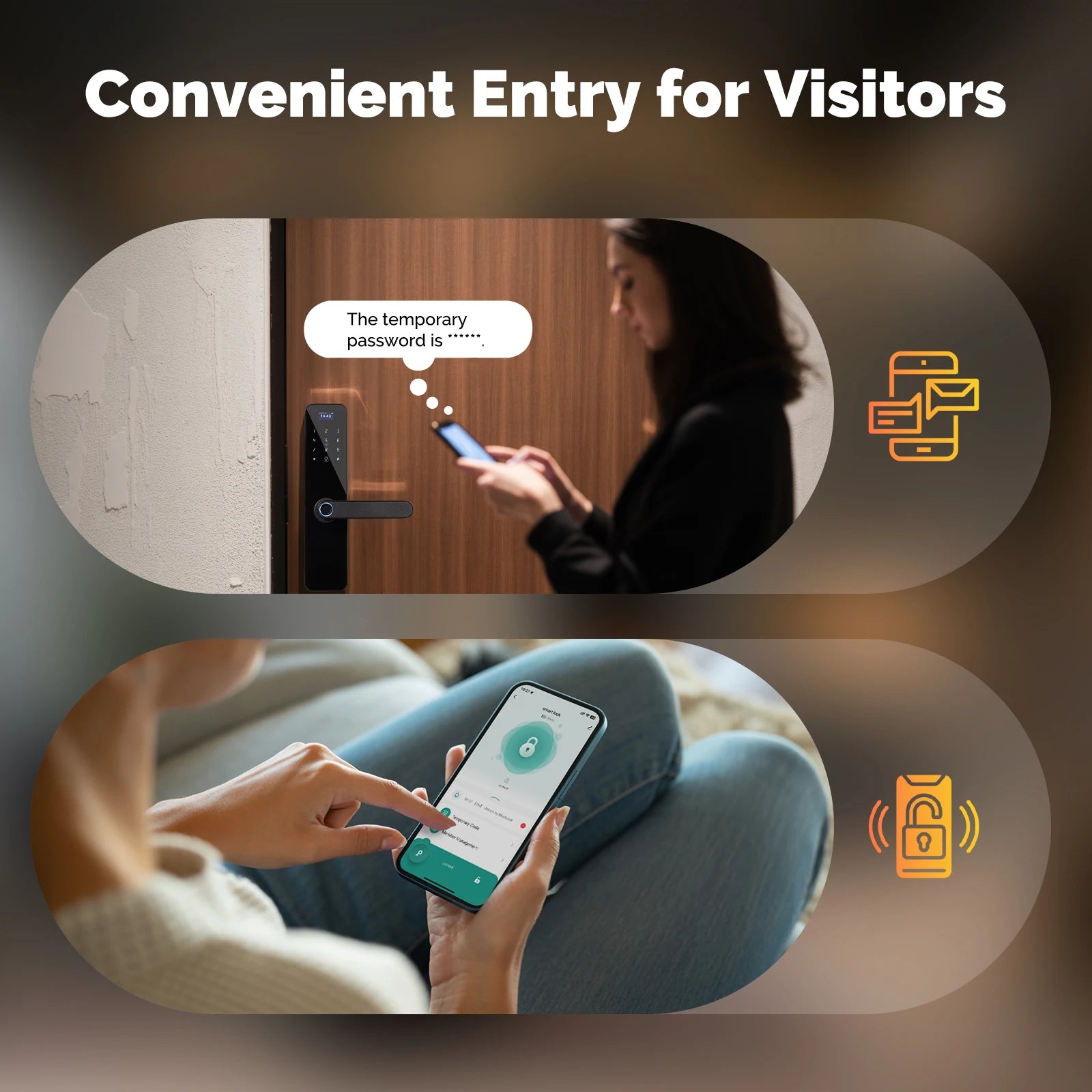 MOES Smart Wooden Door Lock - Fingerprint, Keycard, PIN Code, Remote Control, Tamper Alarm, Battery Powered, with Screen Display