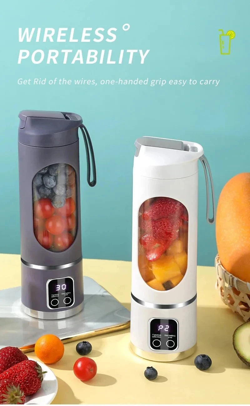 12 Blades Portable Fruit Juicer 450ml Capacity 3 Gears USB Rechargeable Blender Ice Crusher