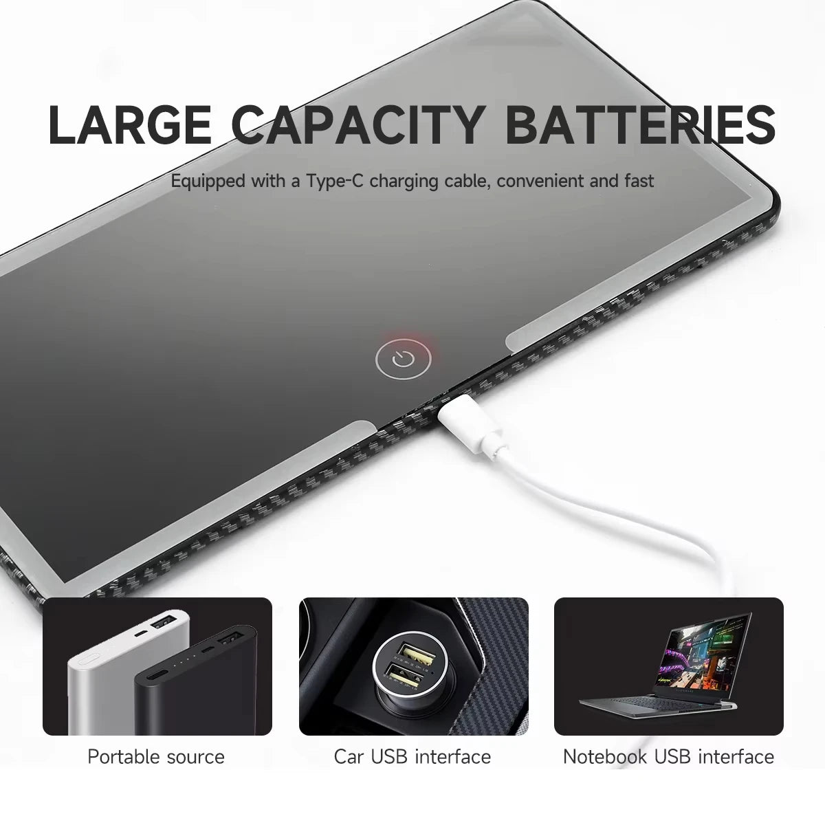 Car interior mirror, sun visor, LED high-definition makeup mirror, 3-mode touch screen adjustment,USBcharging,car makeup mirror