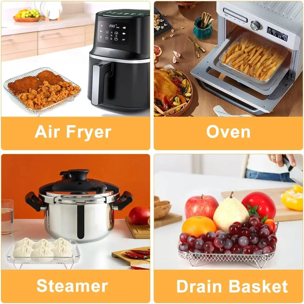 3-layers Air Fryer Rack Stackable Grid Grilling Rack Stainless Steel Anti-corrosion for Home Kitchen Oven Steamer Cooker Gadgets