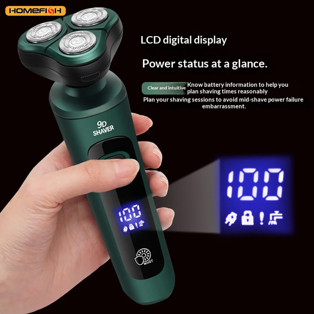 Smart Electric Shaver with LCD Display – 3D Floating Triple Head Razor, USB Rechargeable & Waterproof for Shaving Beard Trimming
