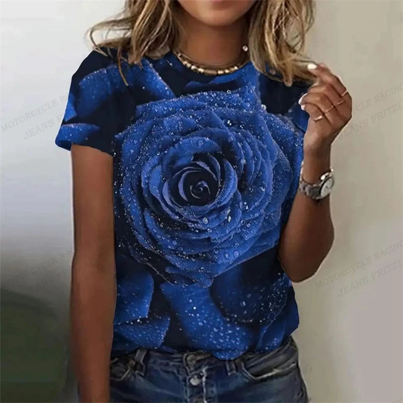 Golden Rose 3d Printed Tshirt Pretty Women's Clothing Female Harajuku Floral Print Tops Tees Ladies O-Neck Short Sleeve T Shirt