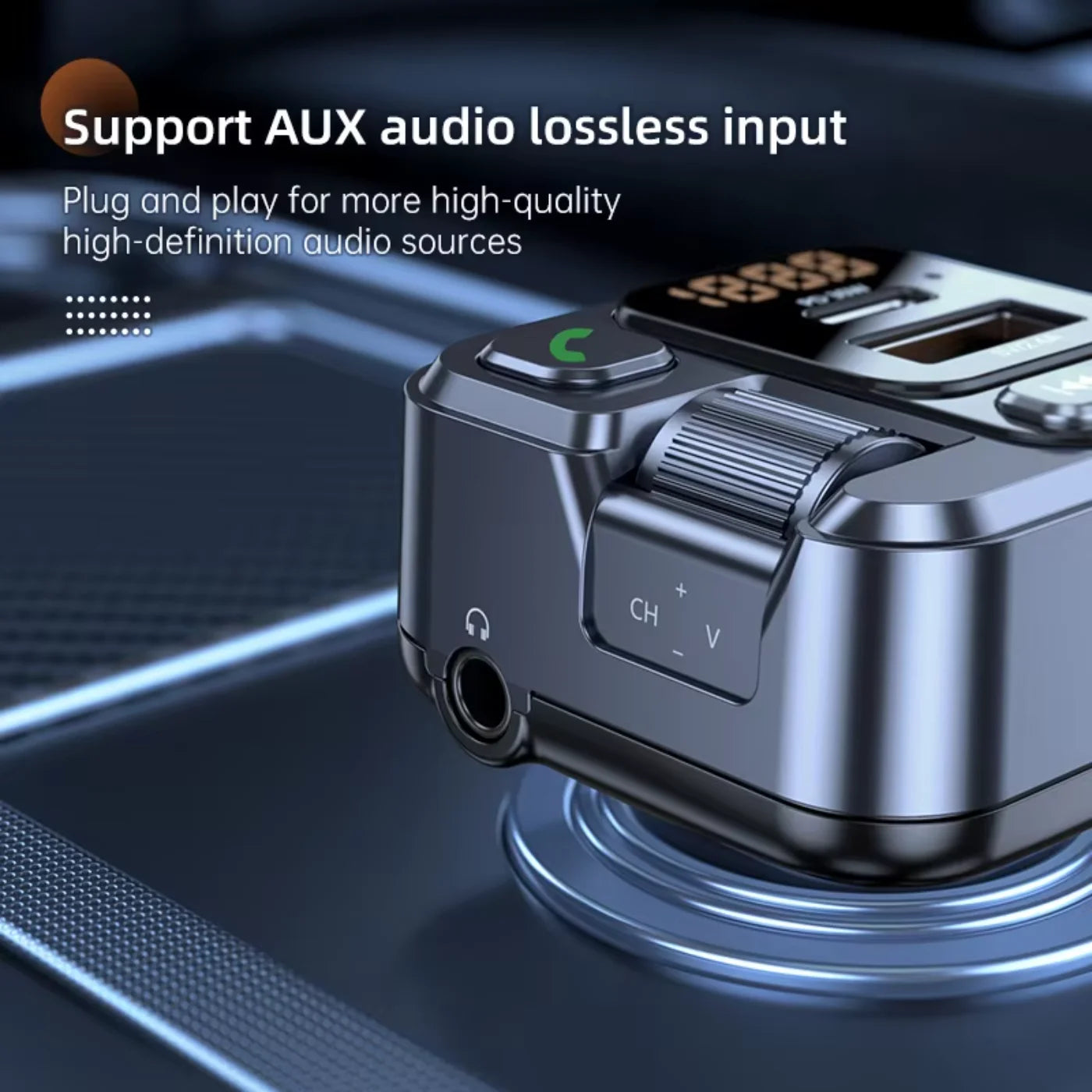 Car FM Transmiter Bluetooth Receiver USB U Disk Read PD30W Fast Charging Car Mobile Phone Adapter  Support AUX audio input