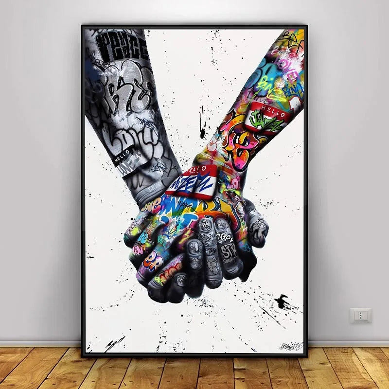 Graffiti Wall Art Home Decoration Painting Street Hand Gestures Love Kiss Modern Poster Print Pictures Abstract Pop Room Mural