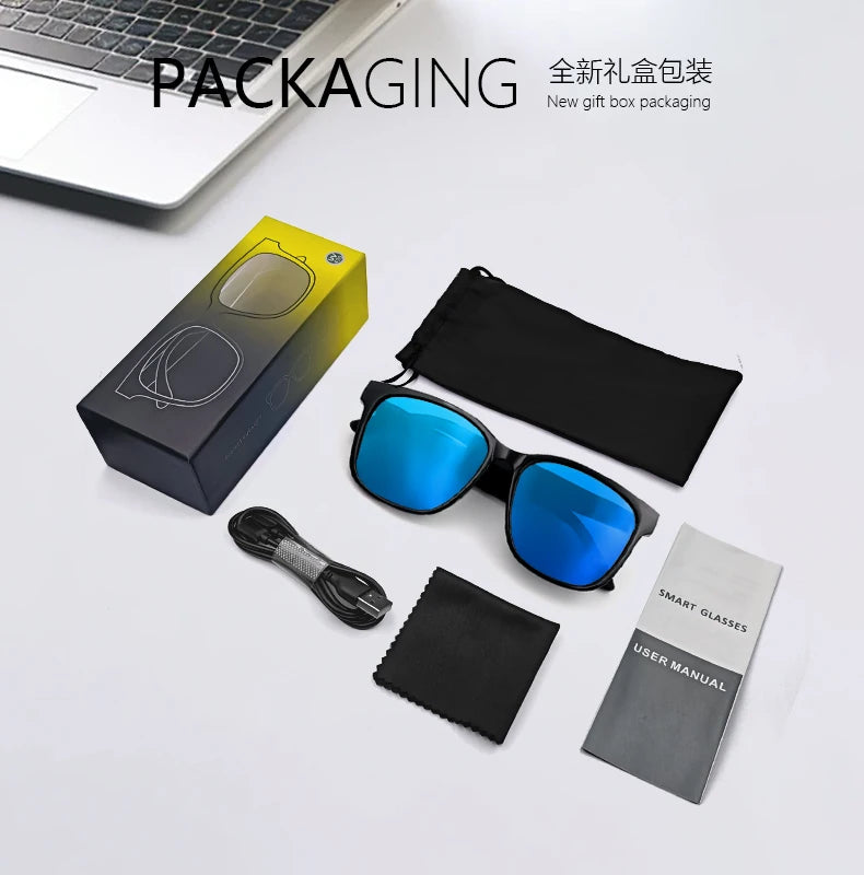 LIGE Fashion AI Smart Bluetooth Glasses Voice Assistant Bluetooth Call Playing Music Men Women Smart Sunglasses Camera Control