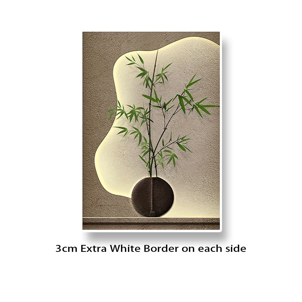 Large Simple Japanese Bamboo Wall Art with Light and Shadow Texture Modern Canvas Decor, Bedroom Minimalist Wall Art No Frame