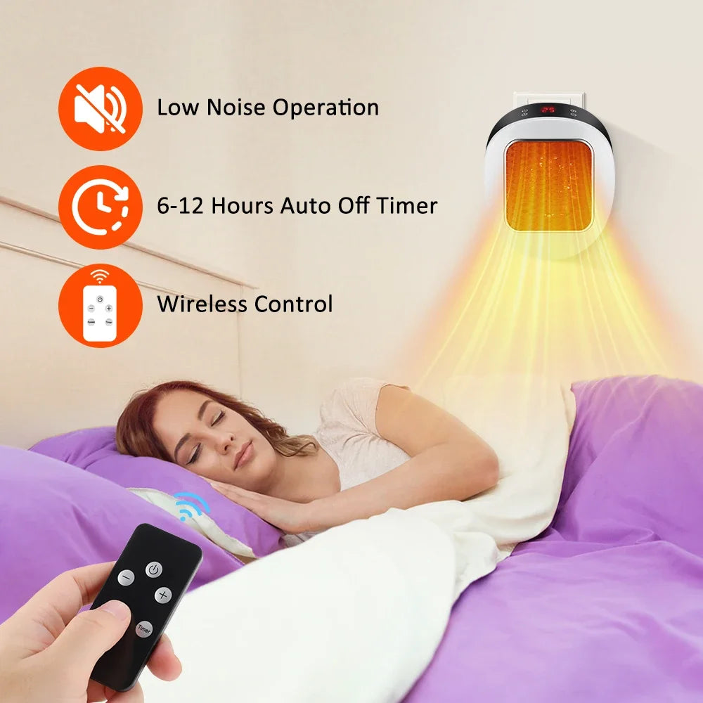 Portable Electric Heater PTC EU/US Wall-plug Bathroom Living Room Heater Adjustable Temperature Low Noise House Warmer Machine