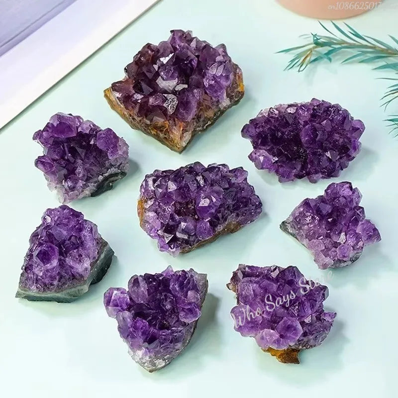 Natural Raw Purple Brazilian Amethyst Quartz Crystal Cluster Druzy Geode Healing Stones Specimen Home Decoration Crafts Ornament
