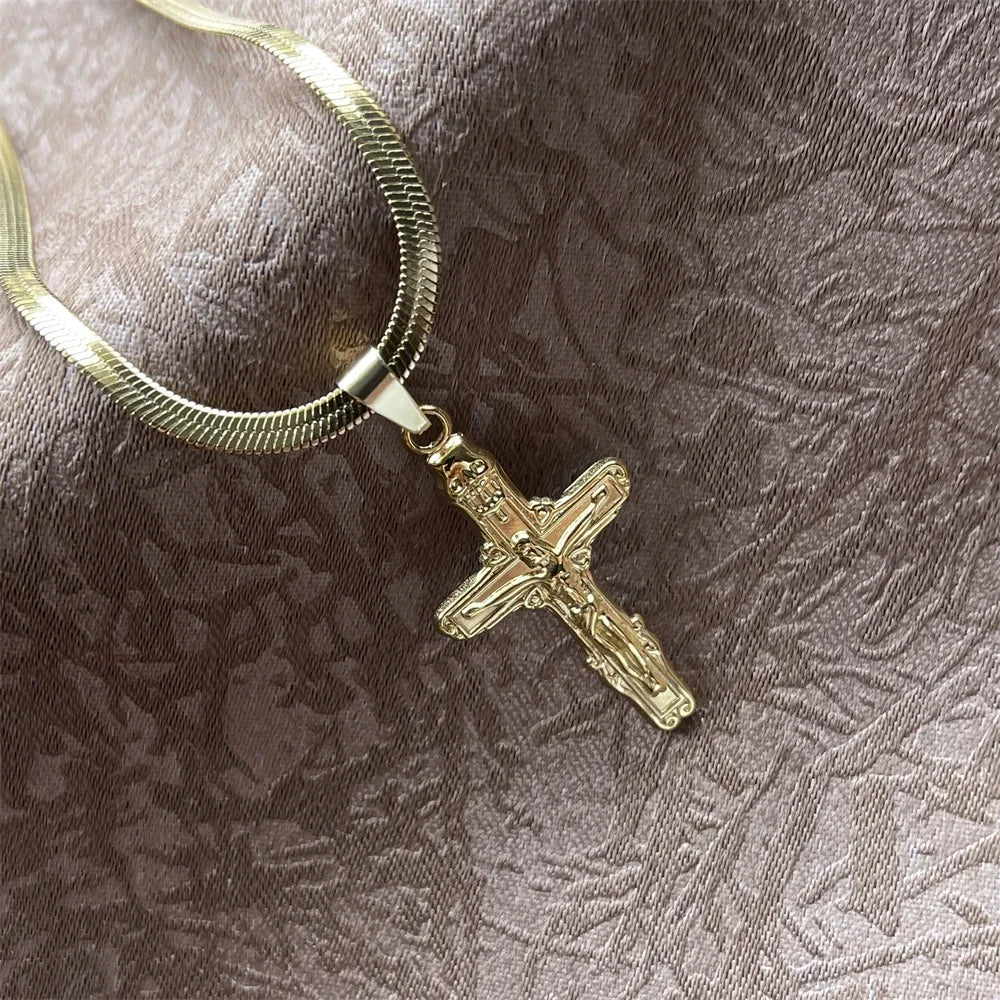 Christian Jesus Cross Necklace For Women Men Stainless Steel Chains Choker Religion Cross Pendants Jewelry Prayer Baptism Gifts