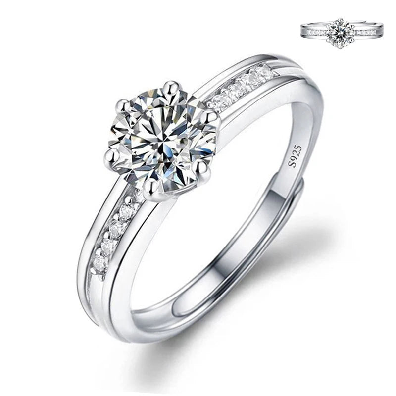 Moissanite Engagement Finger Rings Inlaid Diamond Open Ring For Women 925 Silver Promise Wedding Adjustable Rings Fine Jewelry