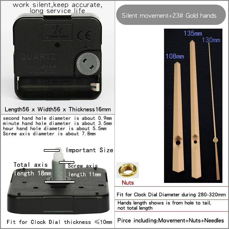 Clock Mechanism With Hands Silent Plastic DIY Accessory Kits Sweep Quartz Movement