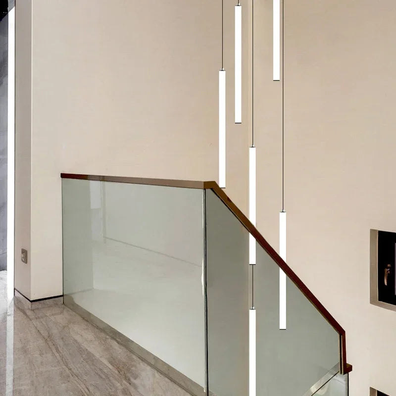 Villa Hanging Pendant Light Rotating Linear Staircase Acrylic Chandelier For Home Living Room Lobby Restaurant Luminaires Decora