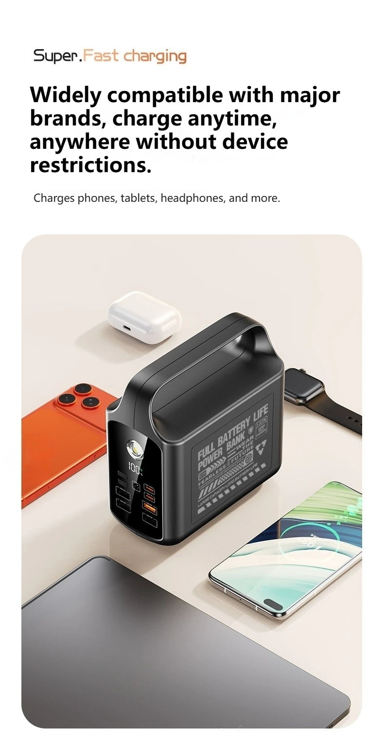 200000mAh Power Bank Large Capacity Portable Outdoor Emergency Power Supply Built-in cable Camping Iight For iPhone Xiaomi