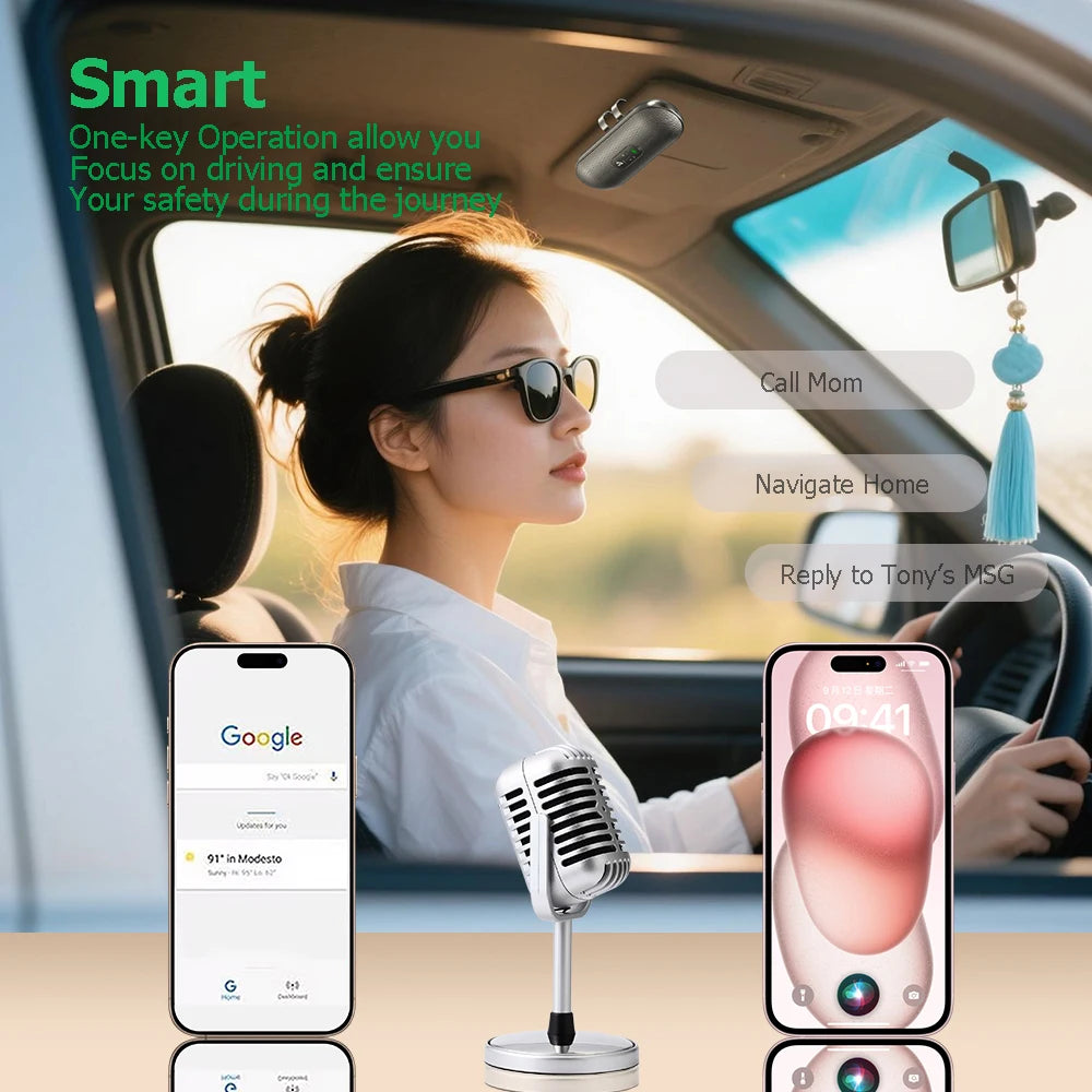 Bluetooth 5.4 Car Kit Handsfree Dual 3W Speakerphone Sun Visor Speaker Mp3 Player Wireless Music Receiver With Voice Assistant